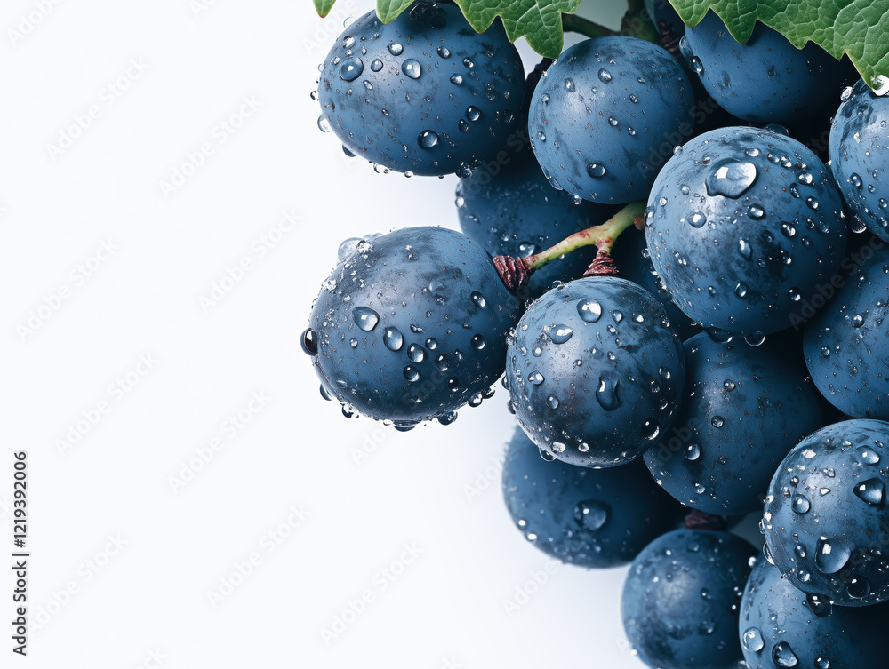 custom made wallpaper toronto digitalFresh Blue Grapes with Water Droplets on White Background: Close-Up of Juicy Berries Highlighting Natural Freshness and Vibrancy