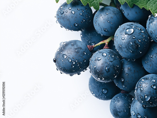 Wallpaper Mural Fresh Blue Grapes with Water Droplets on White Background: Close-Up of Juicy Berries Highlighting Natural Freshness and Vibrancy Torontodigital.ca