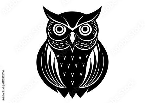  owl black silhouette vector, Simple silhouette Design vector icon with white background. Wild Animal Vector.	