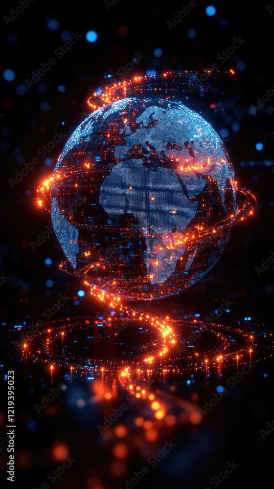 Obraz premium Global Network: Data Flows Vividly
