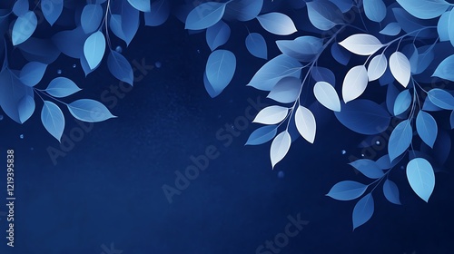 Blue Leaves on Branches Against Dark Background