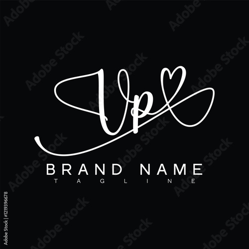 VP Handwritten initial letter with love . VP simple signature vector logo with Hart shape variation, beauty, photography letter logo design. V P