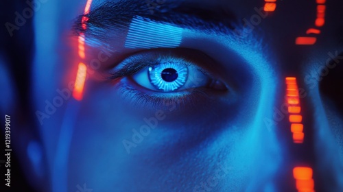 Face biometrical recognition system identify user personality app login closeup. Futuristic security protocol verification process with biometrics analysis application. Innovative cyber protection. photo