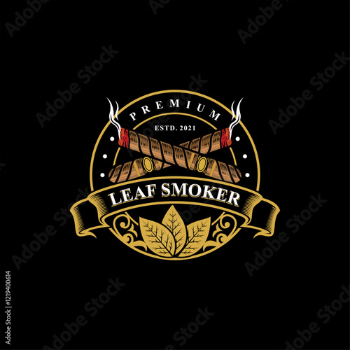 Smoking cigarette cigar badge logo vector illustration
