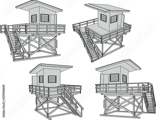 vector sketch of lifeguard building design engineering drawing