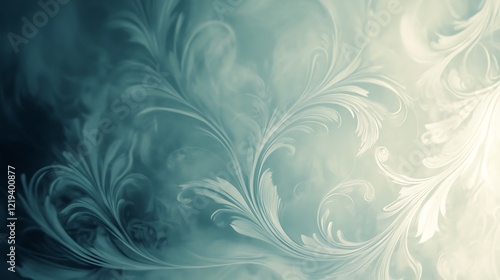 Abstract Teal and White Floral Swirls Design