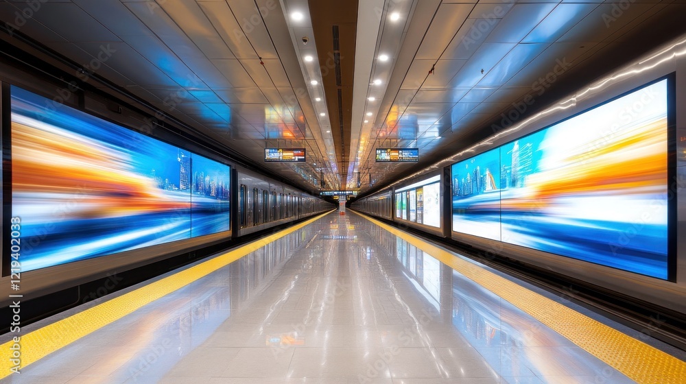 Modern Subway Station with Dynamic Digital Art Installations Modern Subway Station with Dynamic Digital Art Installations