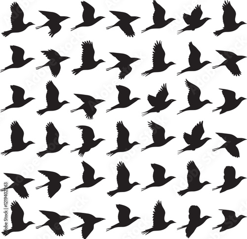 Silhouette Birds Flying In Formation Vector Illustration
