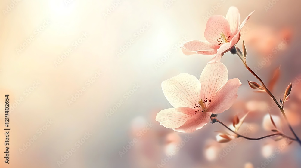 Obraz premium Delicate Peach Blossoms Bask in Soft Sunlight