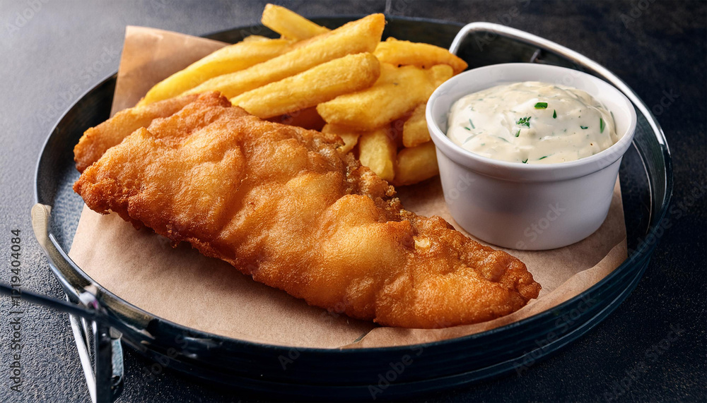 fish and chips side view with tartar sauce fish and chips side view with tartar sauce