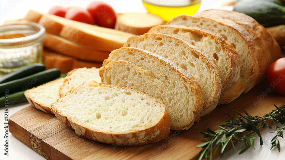 Bread with Olive Oil, Surrounded by Vegetables on a Rustic Table Bread with Olive Oil, Surrounded by Vegetables on a Rustic Table