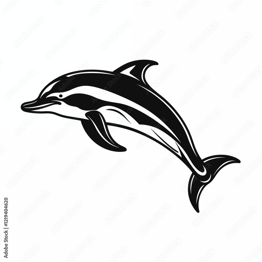 Fototapeta premium Dolphin, side view, isolated on a white background, simple black and white sketch, icon, minimalism, no people, close-up, concept, nature