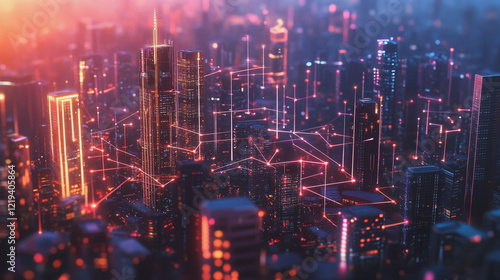 Wallpaper Mural Smart digital Innovation city with connection network reciprocity over the twilight cityscape. of future smart wireless digital city and social media networking systems that connects people with city Torontodigital.ca