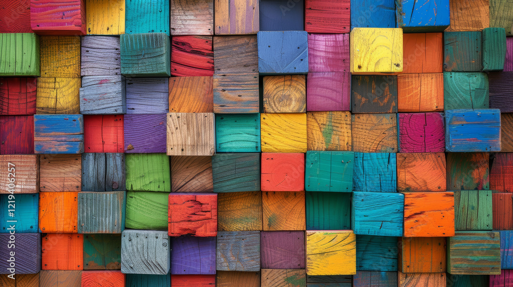 Bright wooden cubes create a voluminous and colorful design. Bright wooden cubes create a voluminous and colorful design.