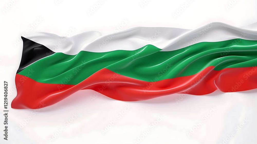 Fototapeta premium Flag of Bulgaria waving in the wind on a white background. 3d rendering