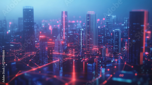 Wallpaper Mural Smart digital Innovation city with connection network reciprocity over the twilight cityscape. of future smart wireless digital city and social media networking systems that connects people with city Torontodigital.ca