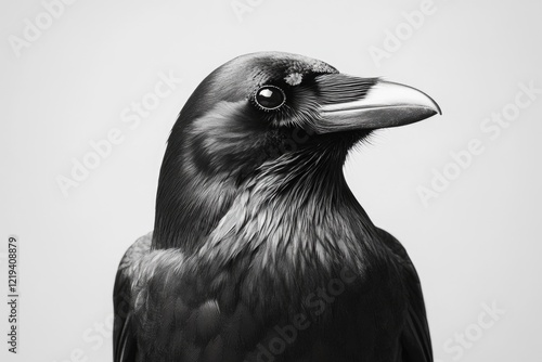 A close-up image of a bird in monochrome tones