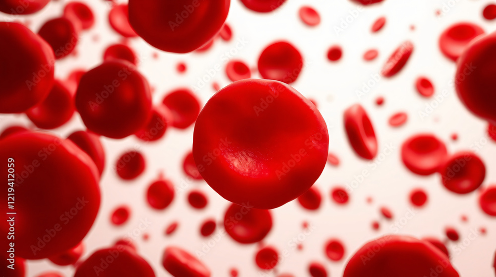 a collection of red blood cells, also known as erythrocytes, floating in a fluid medium. These cells are depicted in various orientations, highlighting their characteristic biconcave disc shape. a collection of red blood cells, also known as erythrocytes, floating in a fluid medium. These cells are depicted in various orientations, highlighting their characteristic biconcave disc shape.