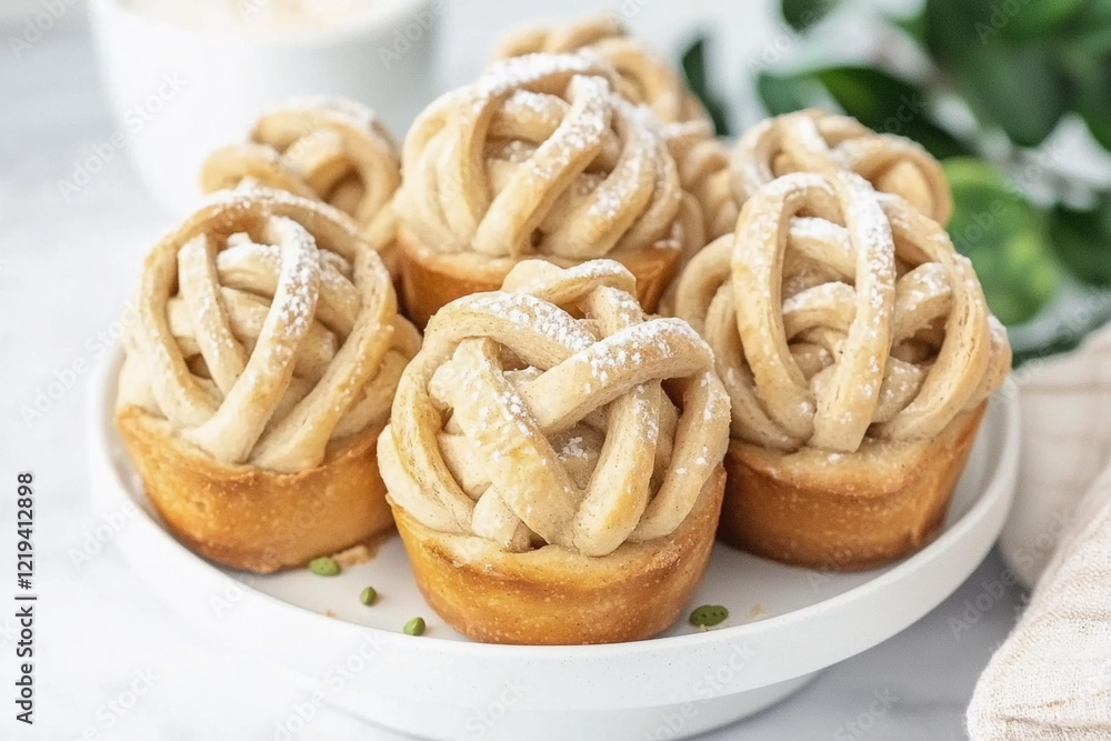 Swedish cardamom buns displayed on a white plate Swedish cardamom buns displayed on a white plate