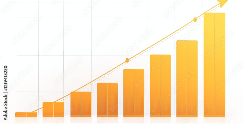 Fototapeta premium Simple Flat Golden Arrow Pointing Upward with Bar Chart, Symbolizing Market Growth and Positive Trend