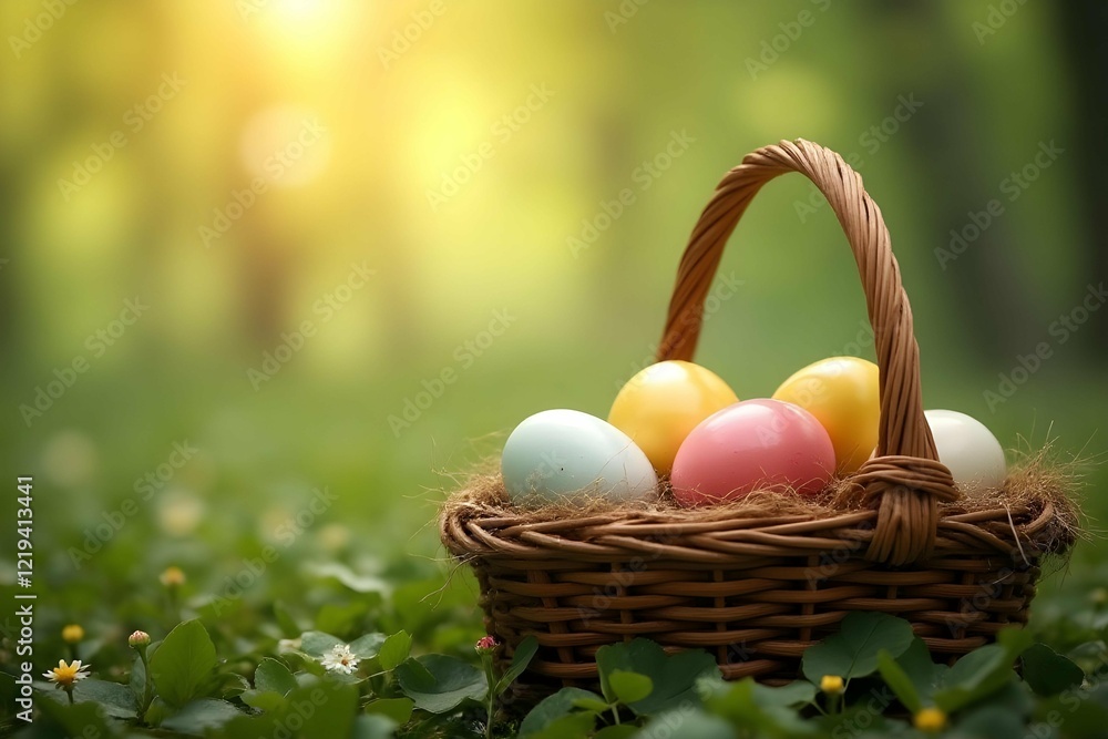 easter eggs in a basket with flowers easter eggs in a basket with flowers