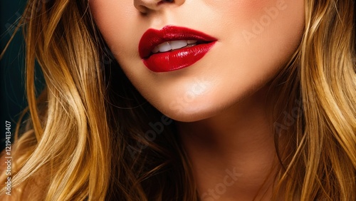 Wallpaper Mural Close-up of brightly painted lips with bright lipstick, radiating femininity and style, with space allocated for beauty text Torontodigital.ca