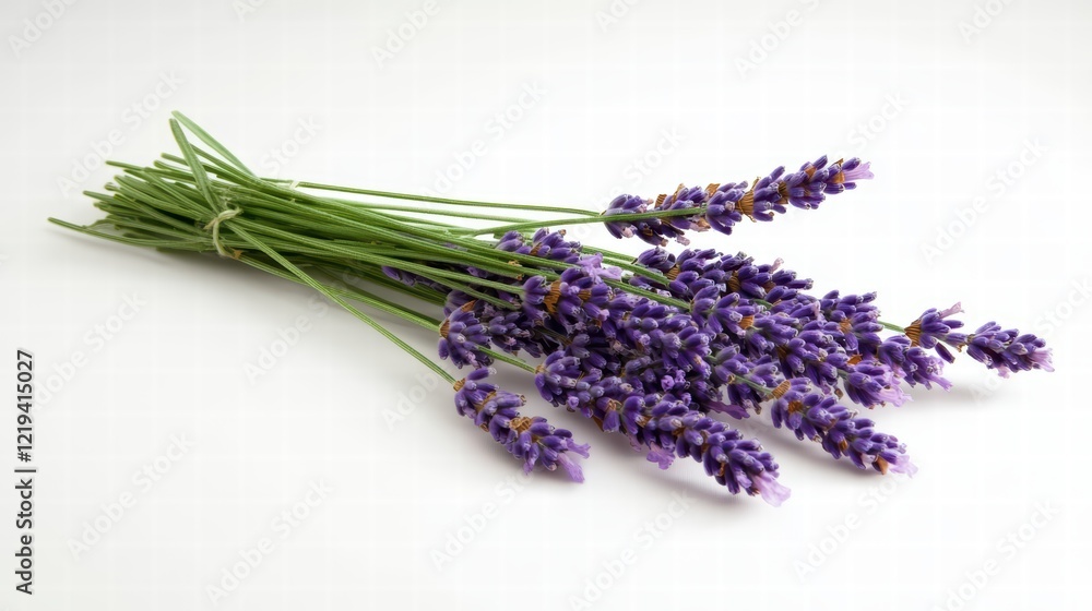 Naklejka premium Fresh Lavender Bundle with Stems on White Background