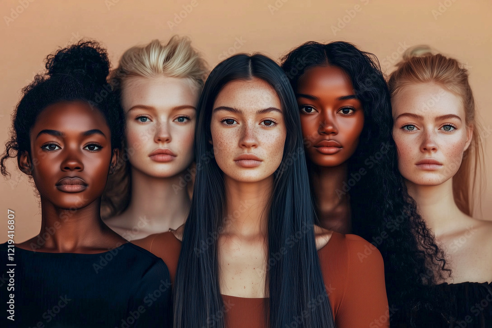 Obraz premium A group of women with different hair colors and styles are standing together
