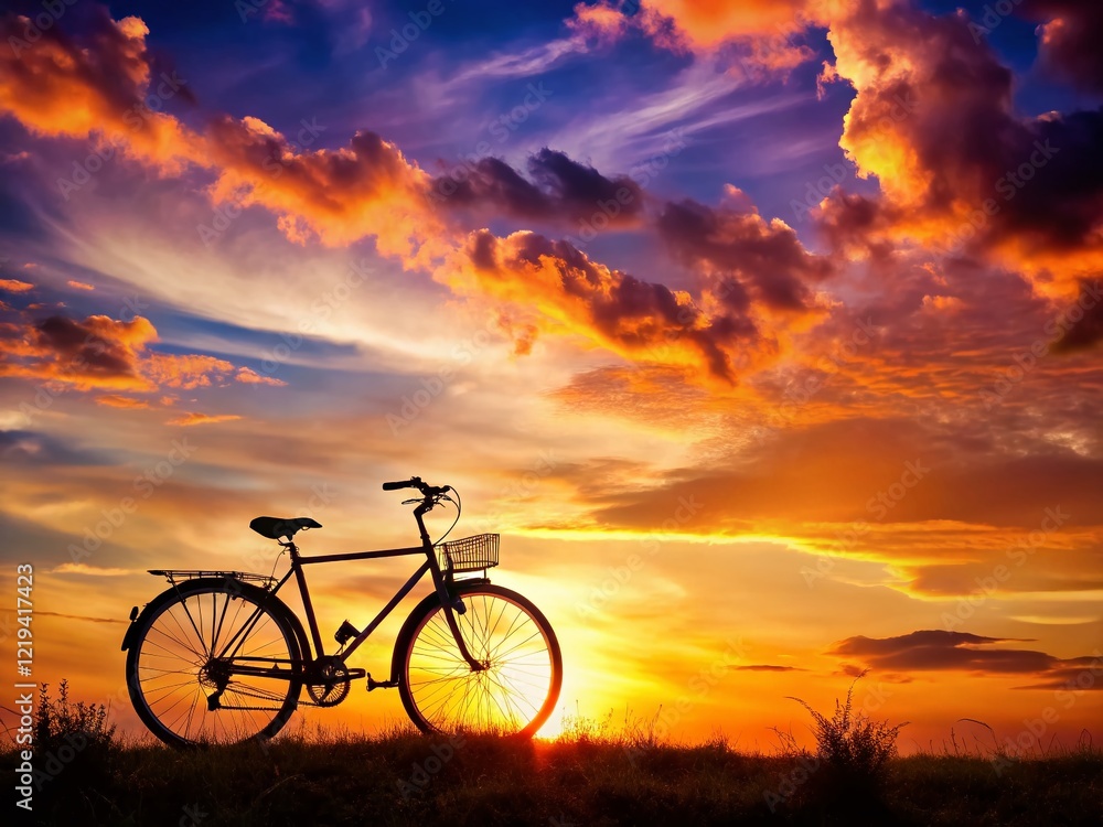 Silhouetted Bicycle at Sunset: Stunning Golden Hour Cycling Image Silhouetted Bicycle at Sunset: Stunning Golden Hour Cycling Image