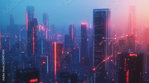 Wallpaper Mural Smart digital Innovation city with connection network reciprocity over the twilight cityscape. of future smart wireless digital city and social media networking systems that connects people with city Torontodigital.ca