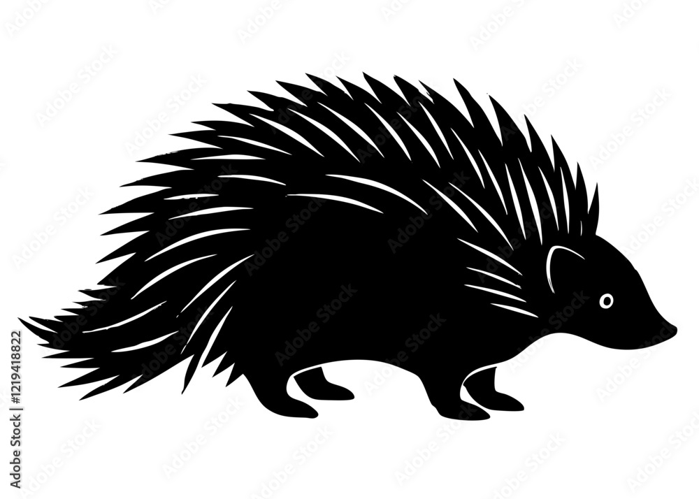 porcupine black silhouette vector, Simple silhouette Design vector icon with white background. Wild animal silhouette porcupine black silhouette vector, Simple silhouette Design vector icon with white background. Wild animal silhouette
