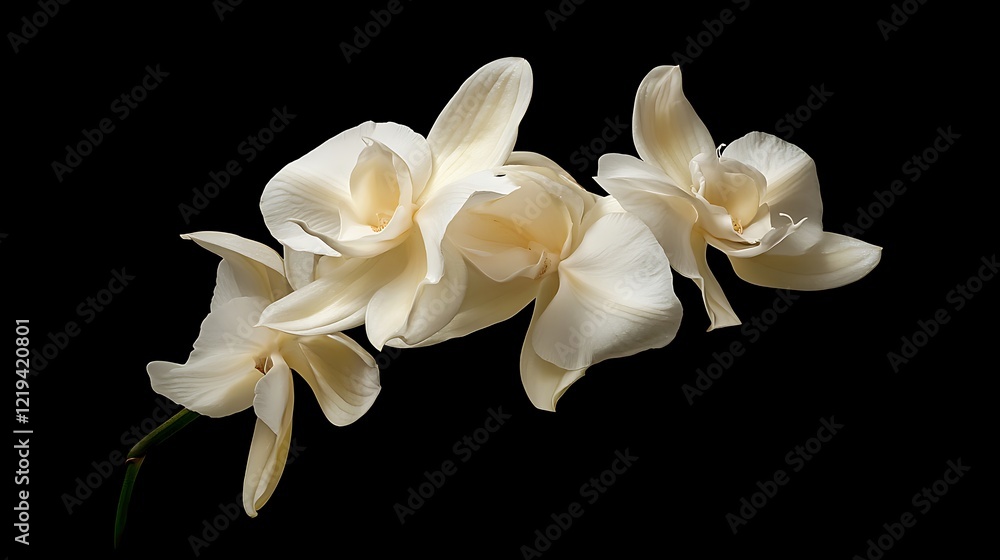 Elegant Cream Orchids Against Black Background: A Study in Contrast and Grace Elegant Cream Orchids Against Black Background: A Study in Contrast and Grace