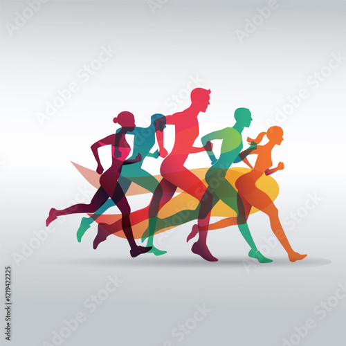 running people set of silhouettes, sport and activity  background