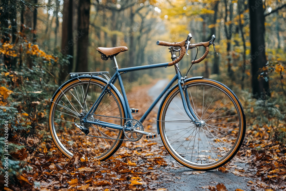 Fototapeta premium Blue Bicycle Stands in Autumn Woods