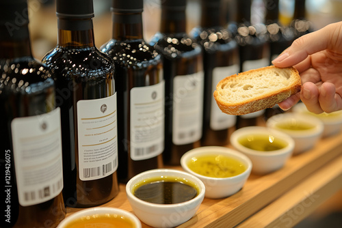 Hand Dipping Bread into Olive Oil at a Tasting Event