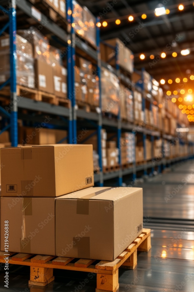 Retail warehouse, distribution center, full of shelves with goods and products in boxes and cartons, with pallets and forklifts. Background Logistics and transportation. Retail warehouse, distribution center, full of shelves with goods and products in boxes and cartons, with pallets and forklifts. Background Logistics and transportation.