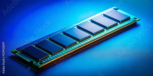 Silhouette of DDR SDRAM Computer Memory Stick on Vibrant Blue Background photo