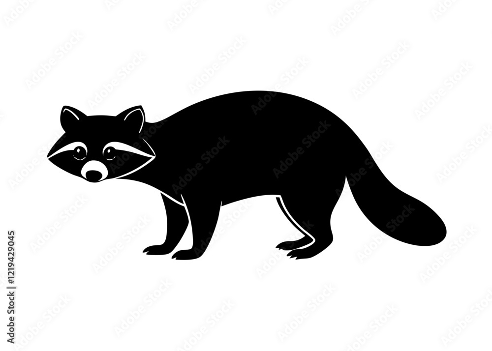Obraz premium raccoon black silhouette vector, Simple silhouette Design vector icon with white background. Wild animal silhouette