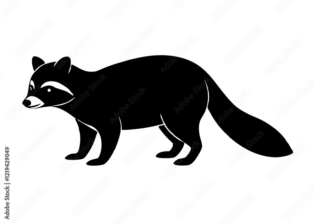 Fototapeta premium raccoon black silhouette vector, Simple silhouette Design vector icon with white background. Wild animal silhouette