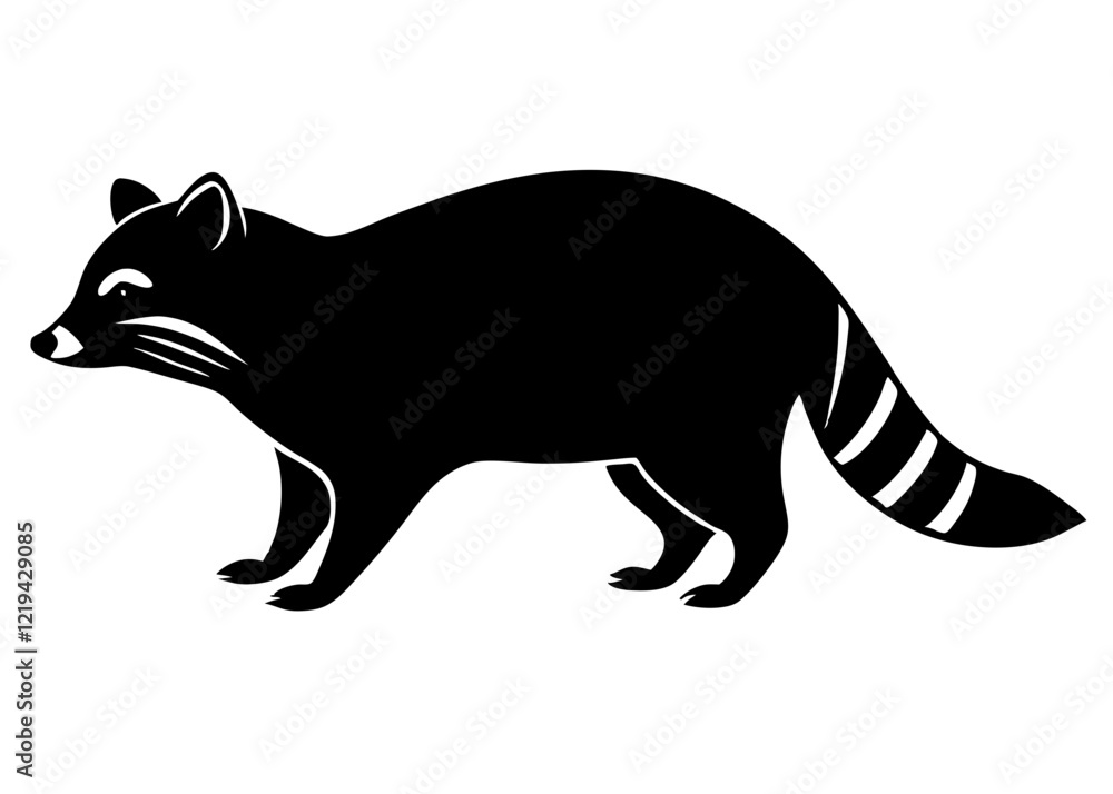 Fototapeta premium raccoon black silhouette vector, Simple silhouette Design vector icon with white background. Wild animal silhouette