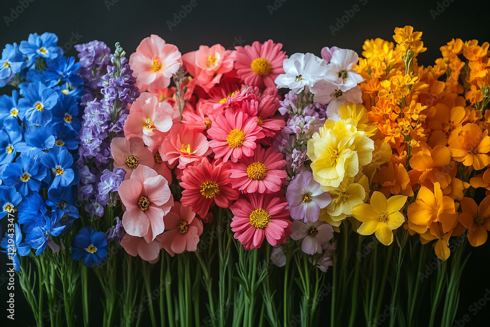 Obraz premium A Rainbow of Blossoms Arranged in a Vibrant Floral Display