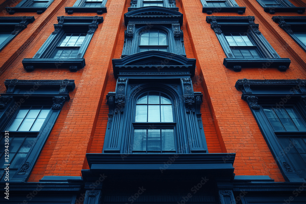 Obraz premium Elegant Brick Building with Dark Window Frames