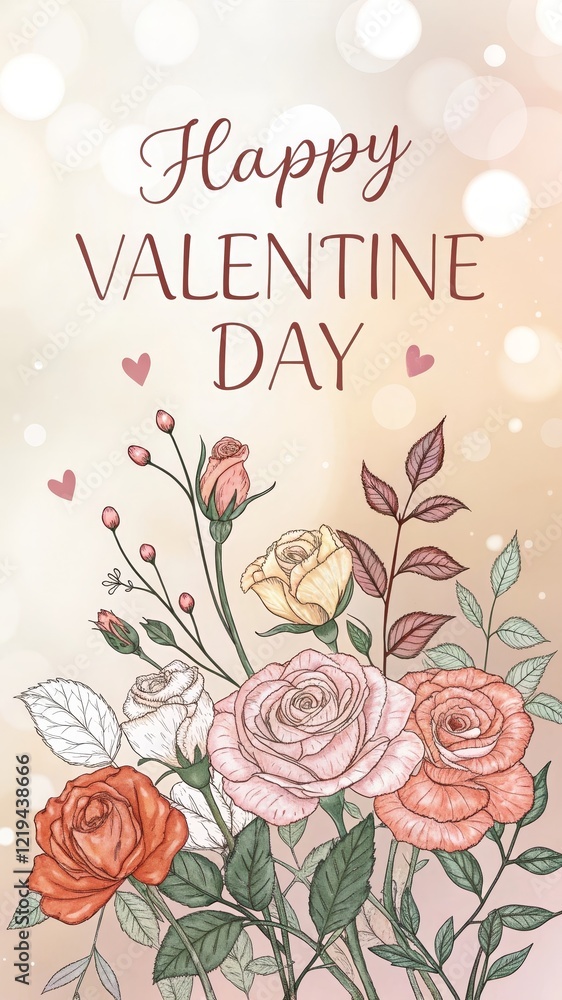 Romantic illustration with bokeh effect and text: Romantic illustration with bokeh effect and text: