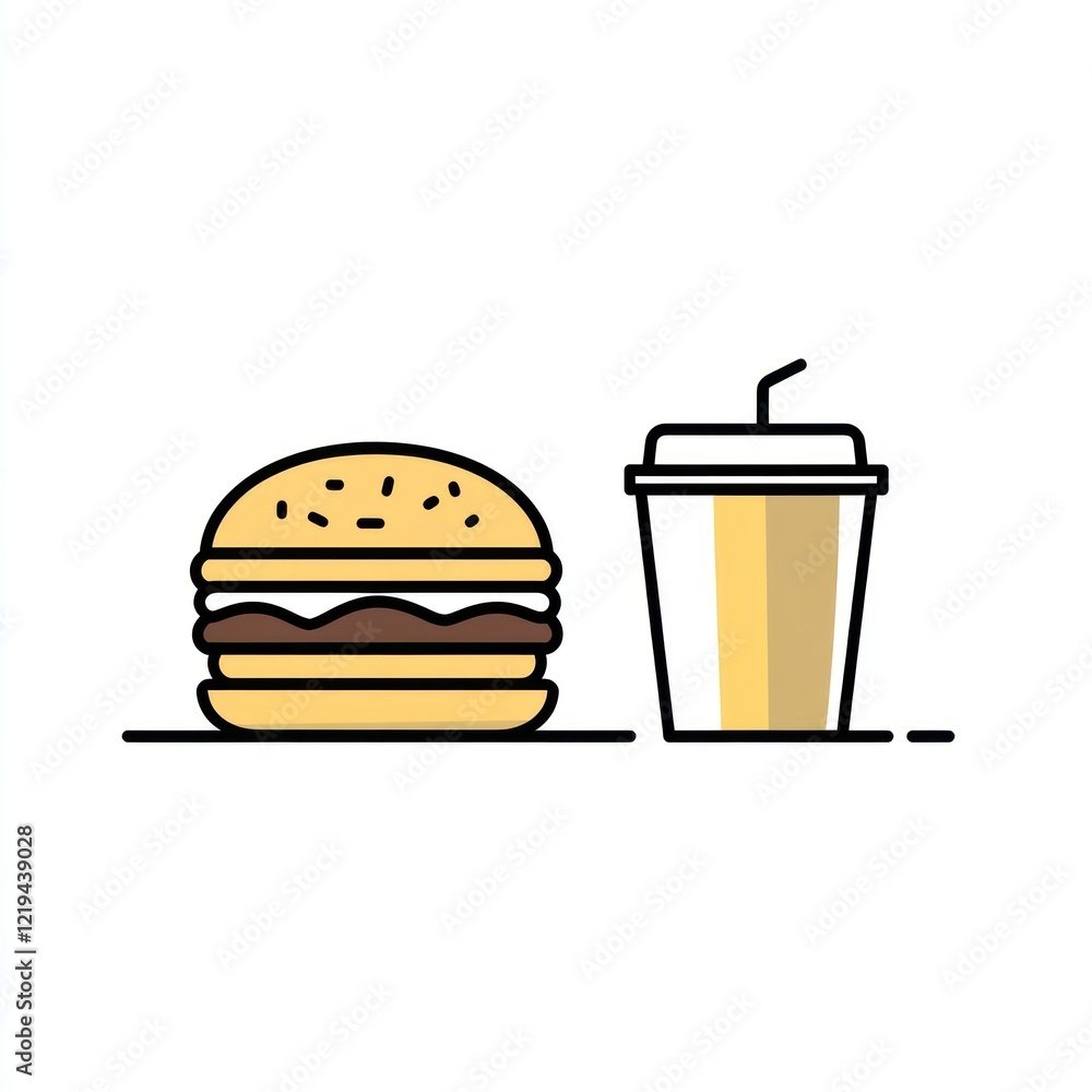 Burger and drink on white background for a menu, advertisement, and design Burger and drink on white background for a menu, advertisement, and design
