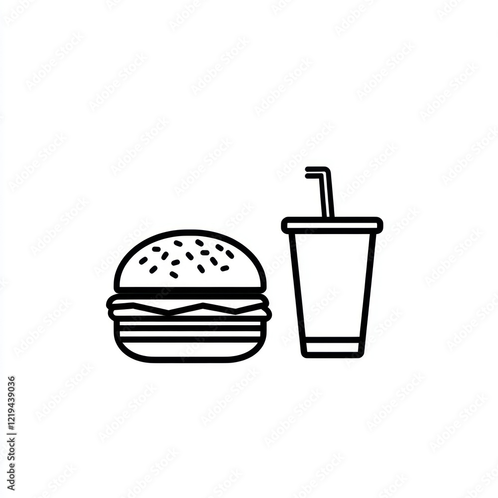 Outline of burger and drink, used for food menus, graphics Outline of burger and drink, used for food menus, graphics