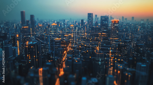 Wallpaper Mural Smart digital Innovation city with connection network reciprocity over the twilight cityscape. of future smart wireless digital city and social media networking systems that connects people with city
 Torontodigital.ca