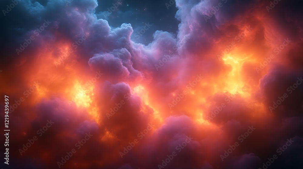 Fototapeta premium Fiery Cloudscape Illuminated by Cosmic Glow