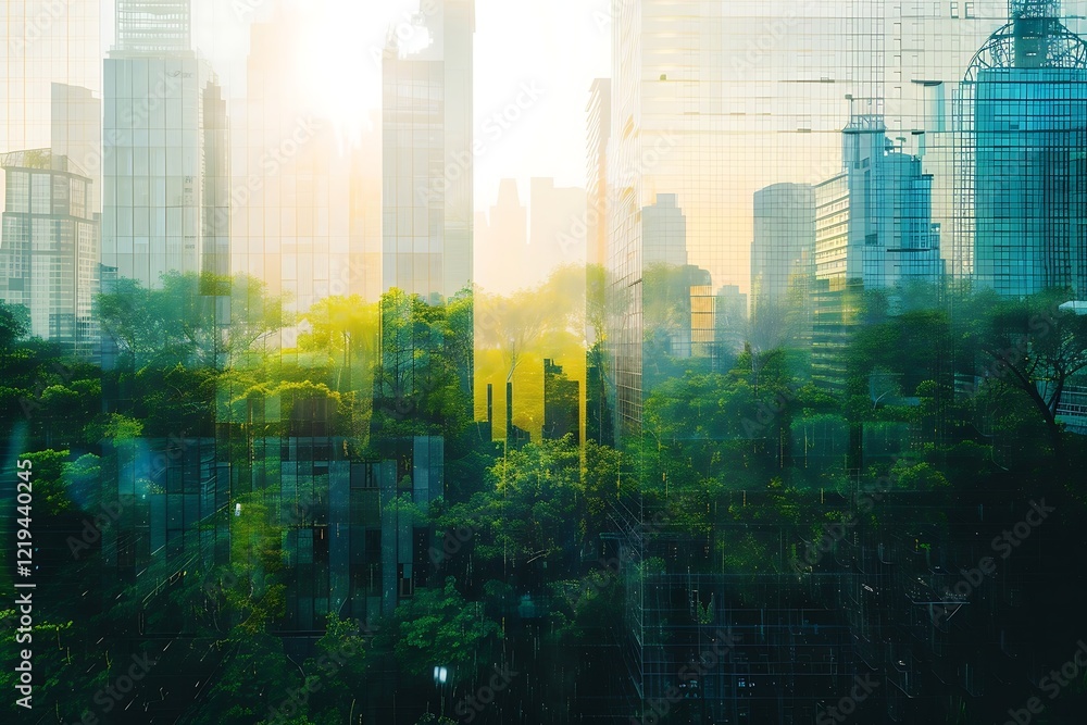Fototapeta premium Reflection in windows of modern office building in Shanghai, China.