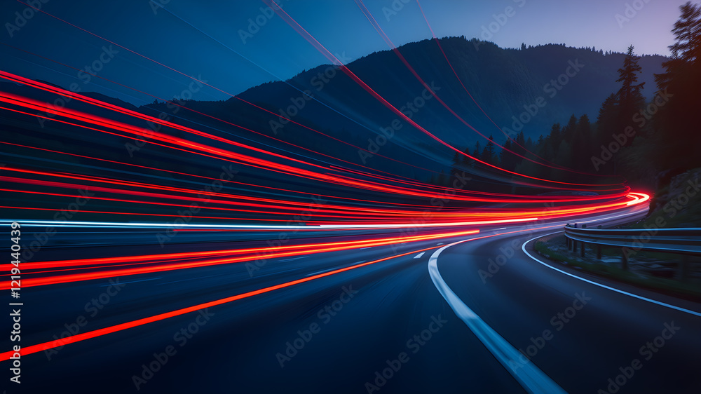 Wave motion speed red and blue lighting on road background,