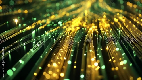 Explore a mesmerizing visual landscape of golden and green lights dancing in harmony. This captivating video immerses you in a dazzling display of digital artistry and ambient elegance.